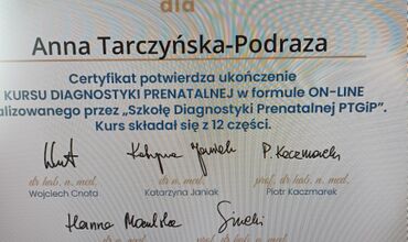 Kolejny Certyfikat dr Anny Tarczyńskiej - Podraza